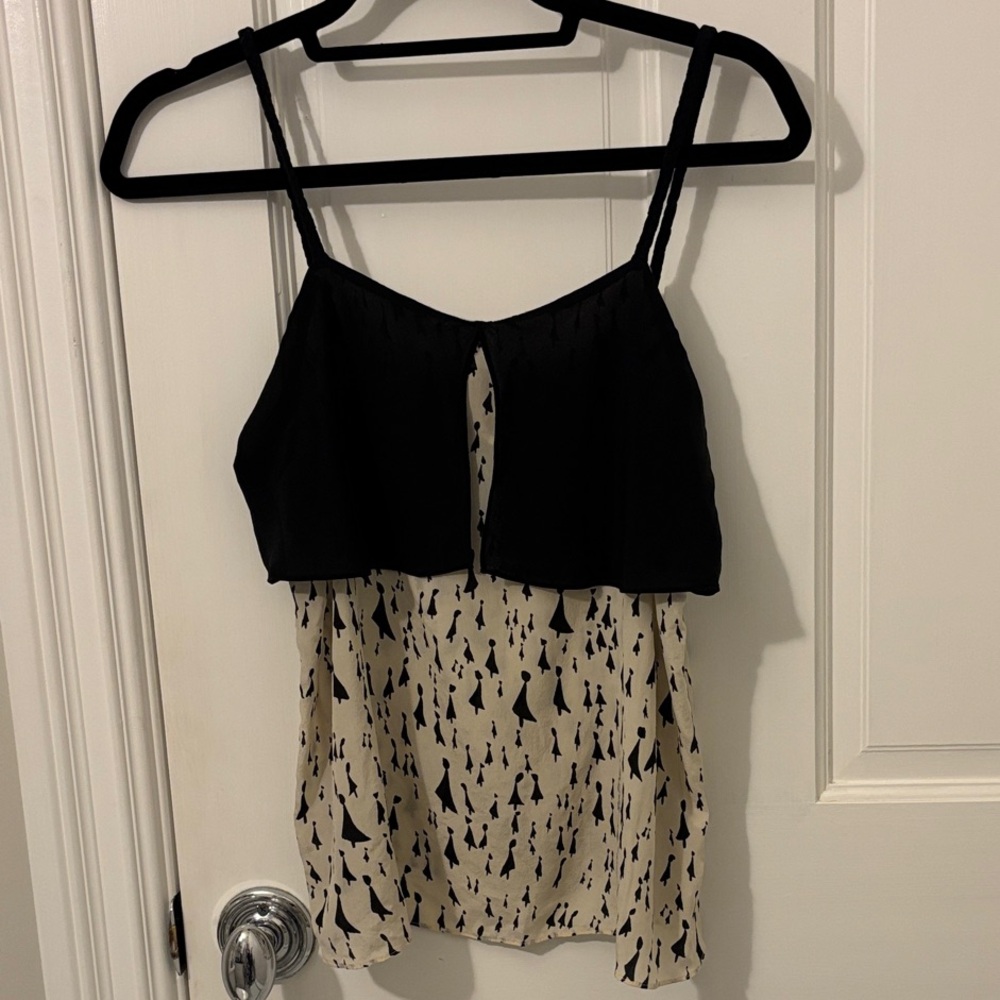 Anthropologie Black and Cream Women's Silk Cami